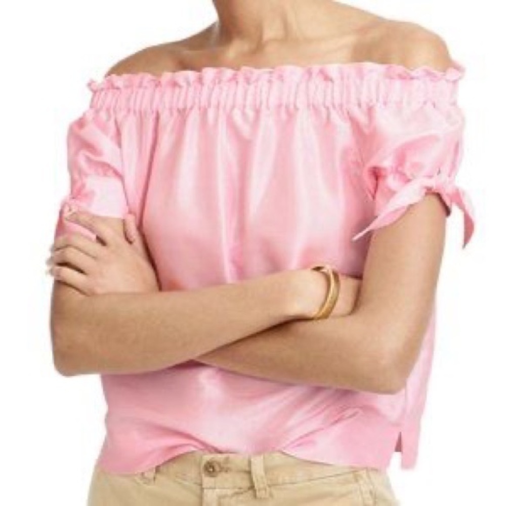 J. Crew‎ Silk Shantung Off the Shoulder Top Pink 100% Silk Size 2